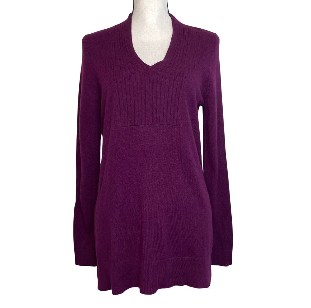 Griffen 100% Cashmere Purple Tunic Sweater Ribbed Panel Size Small